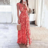 Robe Longue Fleurie à Volants
