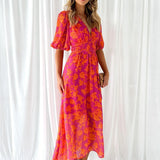 Robe Midi Fleurie à Volants