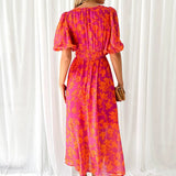 Robe Midi Fleurie à Volants
