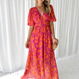 Robe Midi Fleurie à Volants