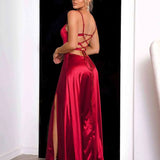 Robe Longue Satinée à Fente Glamour