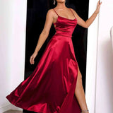 Robe Longue Satinée à Fente Glamour