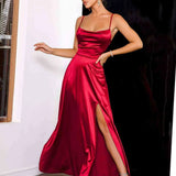 Robe Longue Satinée à Fente Glamour