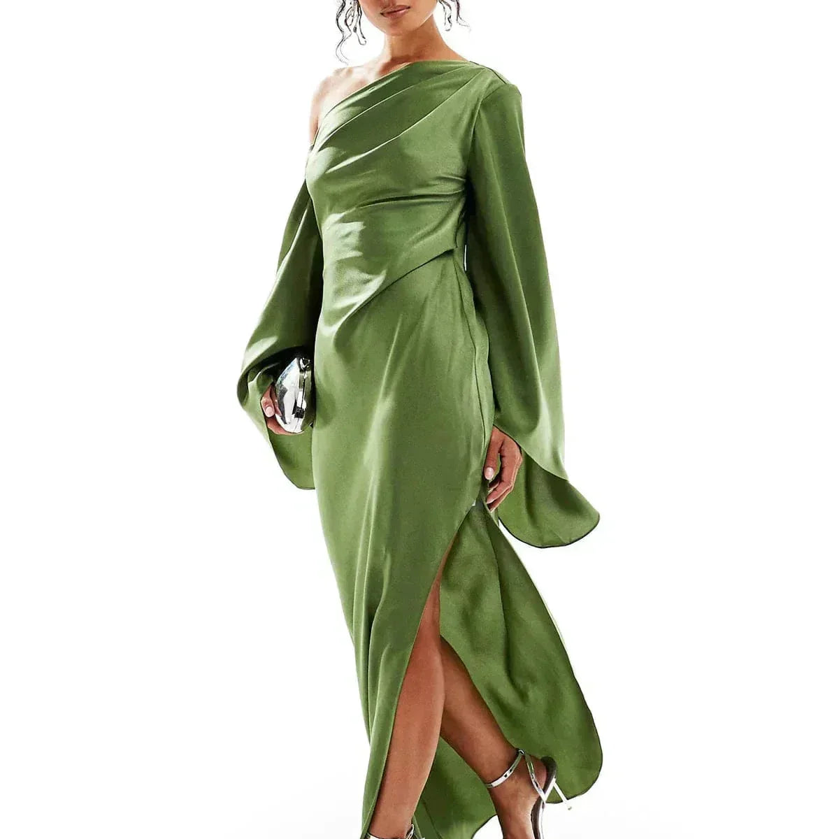 Robe Longue Asymétrique Satinée à Fente