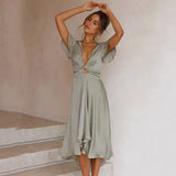 Robe Midi Fluide à Volants Romantique