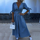 Robe Longue Portefeuille à Col V