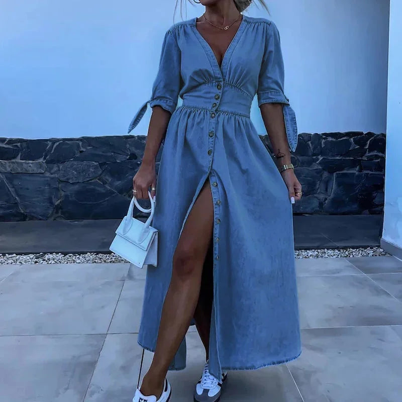 Robe Longue Portefeuille à Col V