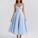 Robe Midi Évasée à Bretelles Fines