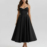 Robe Midi Évasée à Bretelles Fines