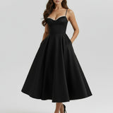 Robe Midi Évasée à Bretelles Fines