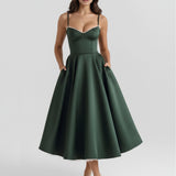 Robe Midi Évasée à Bretelles Fines