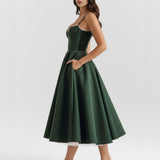 Robe Midi Évasée à Bretelles Fines