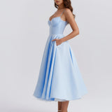 Robe Midi Évasée à Bretelles Fines
