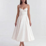 Robe Midi Évasée à Bretelles Fines