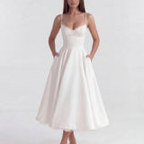 Robe Midi Évasée à Bretelles Fines