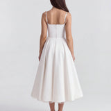 Robe Midi Évasée à Bretelles Fines