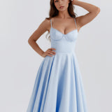 Robe Midi Évasée à Bretelles Fines