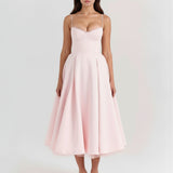 Robe Midi Évasée à Bretelles Fines