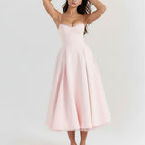 Robe Midi Évasée à Bretelles Fines