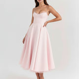 Robe Midi Évasée à Bretelles Fines