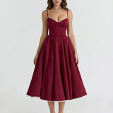 Robe Midi Évasée à Bretelles Fines