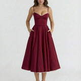 Robe Midi Évasée à Bretelles Fines