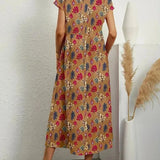 Robe Midi Imprimée à Manches Courtes