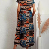 Robe Midi Imprimée à Manches Courtes