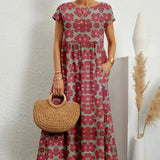 Robe Midi Imprimée à Manches Courtes