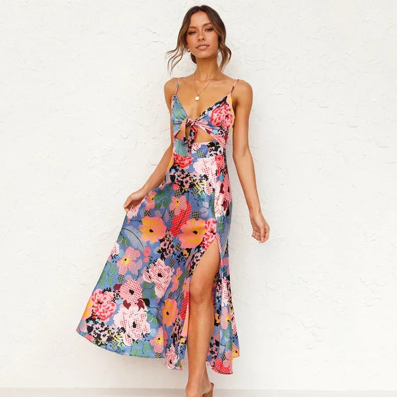 Robe Longue Fleurie à Bretelles Fines