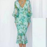 Robe Midi Fleurie à Manches Longues