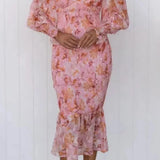 Robe Midi Fleurie à Manches Longues