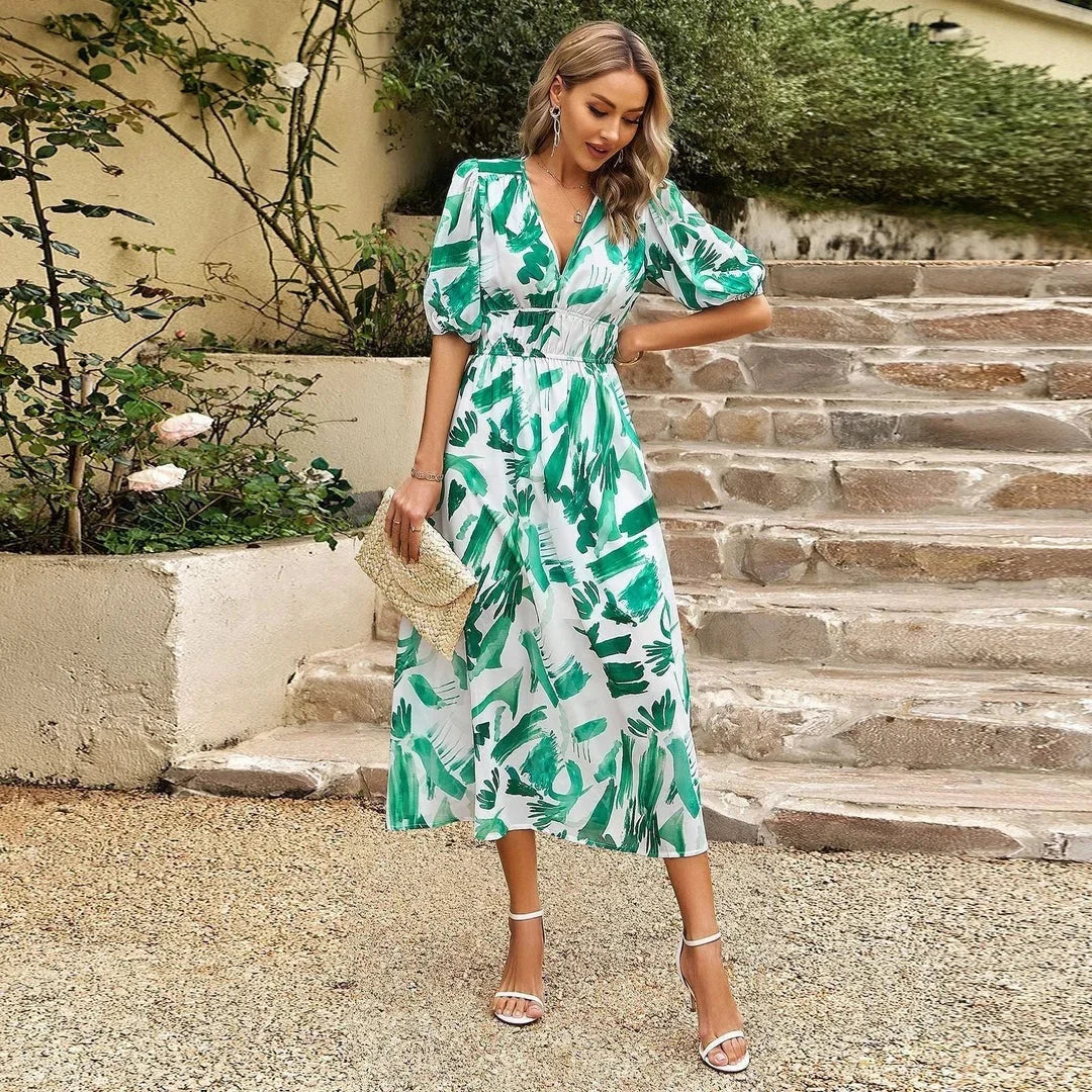 Robe Midi Fleurie à Col V
