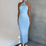 Robe Midi Ajustée à Bretelles Fines