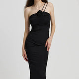 Robe Midi Ajustée à Bretelles Fines