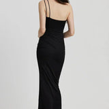 Robe Midi Ajustée à Bretelles Fines