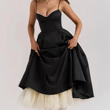 Robe Midi Élégante à Bretelles Satinées