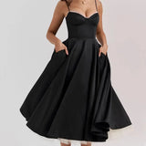 Robe Midi Élégante à Bretelles Satinées