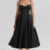 Robe Midi Élégante à Bretelles Satinées