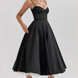 Robe Midi Élégante à Bretelles Satinées