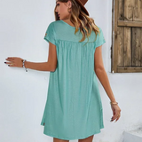 Robe Courte Brodée à Col Rond