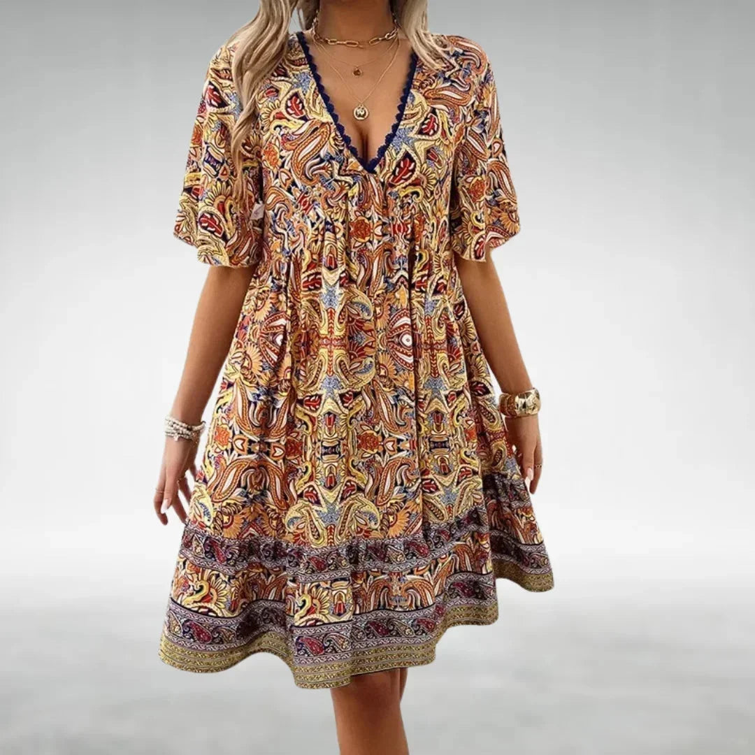 Robe Courte Bohème à Col V