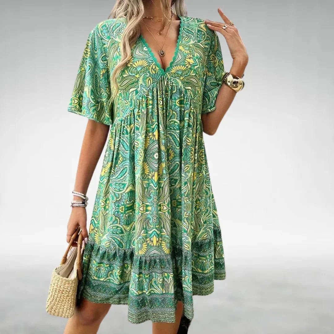 Robe Courte Bohème à Col V