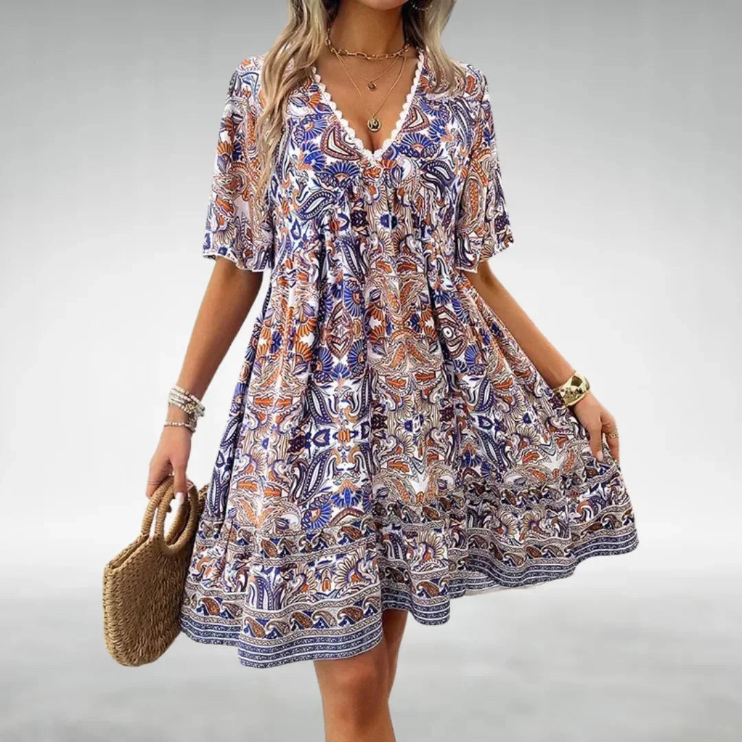 Robe Courte Bohème à Col V