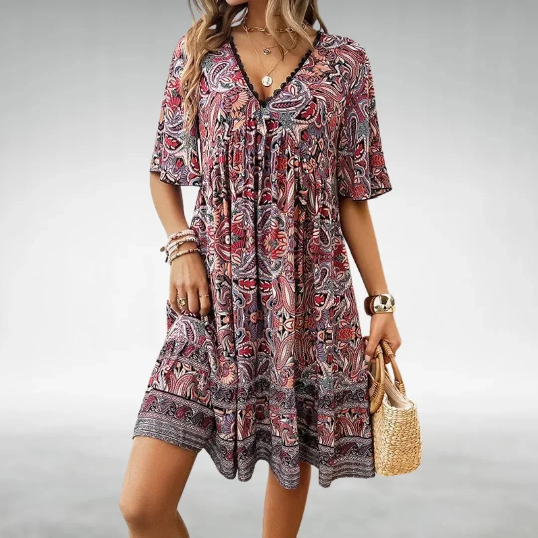 Robe Courte Bohème à Col V