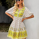 Robe Courte Imprimée à Col V