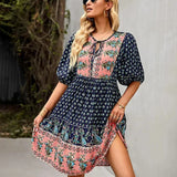Robe Courte Imprimée à Col V