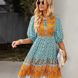 Robe Courte Imprimée à Col V