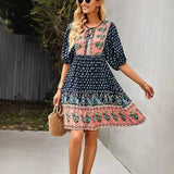 Robe Courte Imprimée à Col V