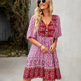 Robe Courte Imprimée à Col V